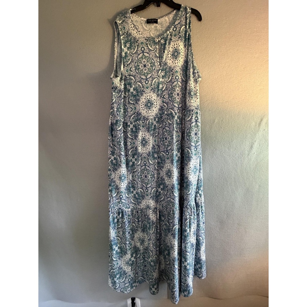 Lane Bryant Maxi Dress Womens 18/20 Blue Paisley Sleeveless Tank Pockets Jersey